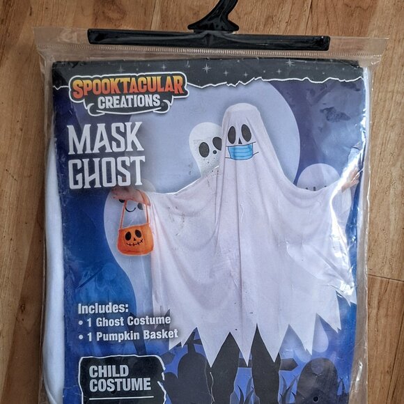 Spooktacular Child Ghost Costume w/ Pumpkin Basket Size S 5-7 Years Cosplay NIP - Picture 2 of 3